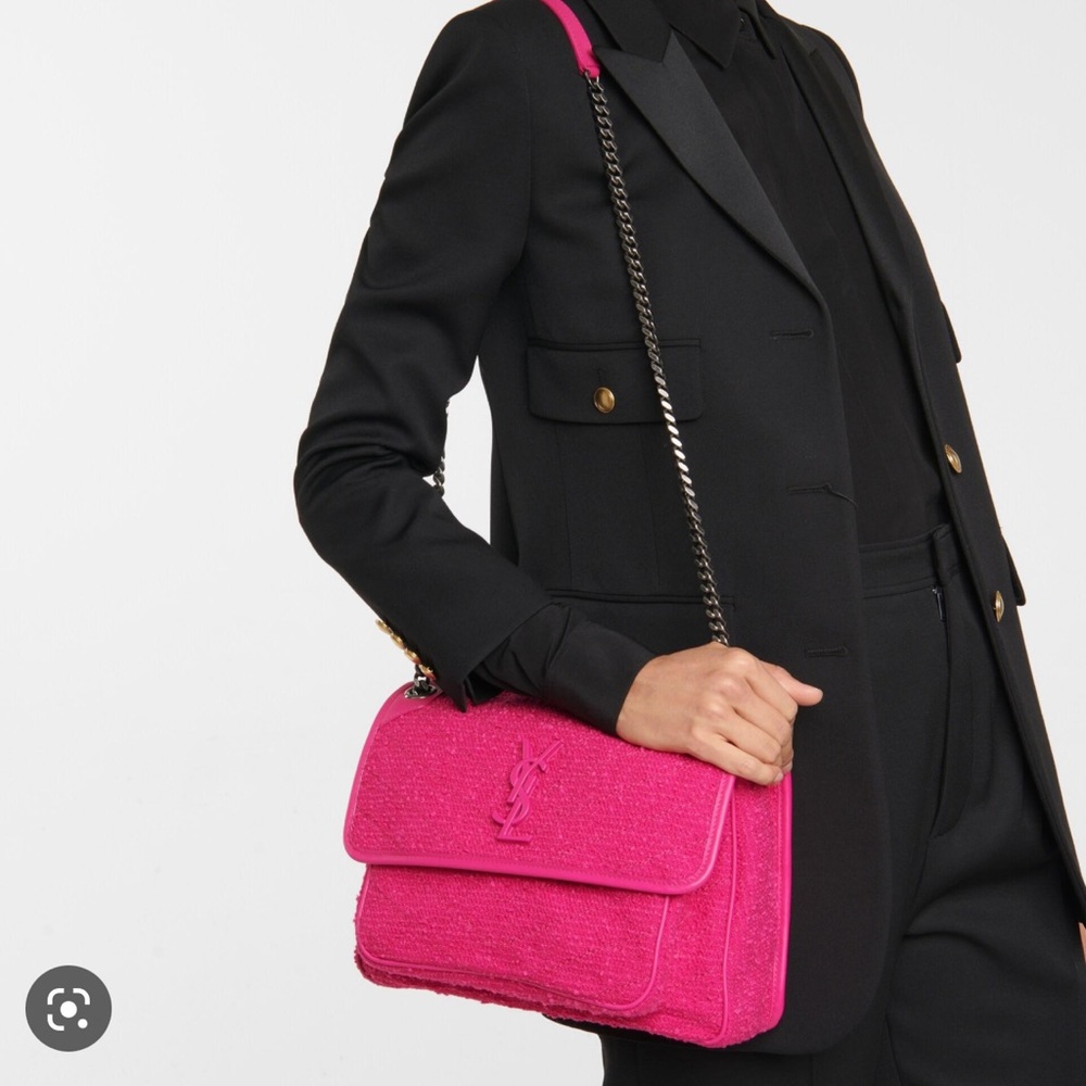 💕N E W   👜 Y S L 
Saint Laurent Niki tweed crossbody bag
Pink, Tweed
